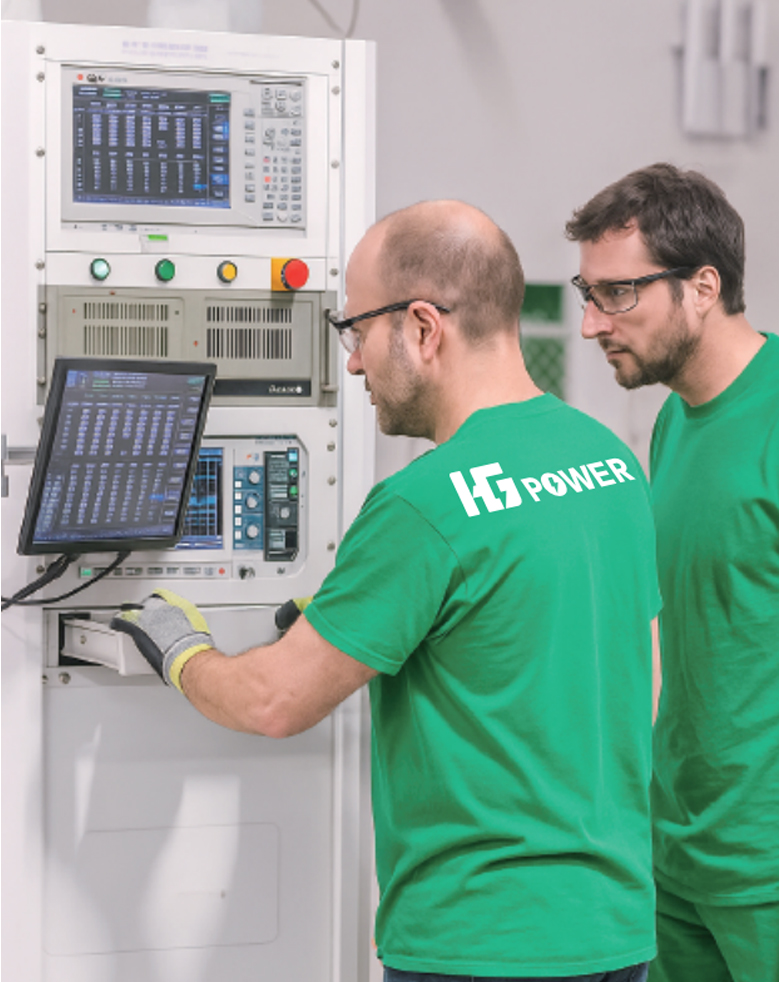 Workers operating equipment